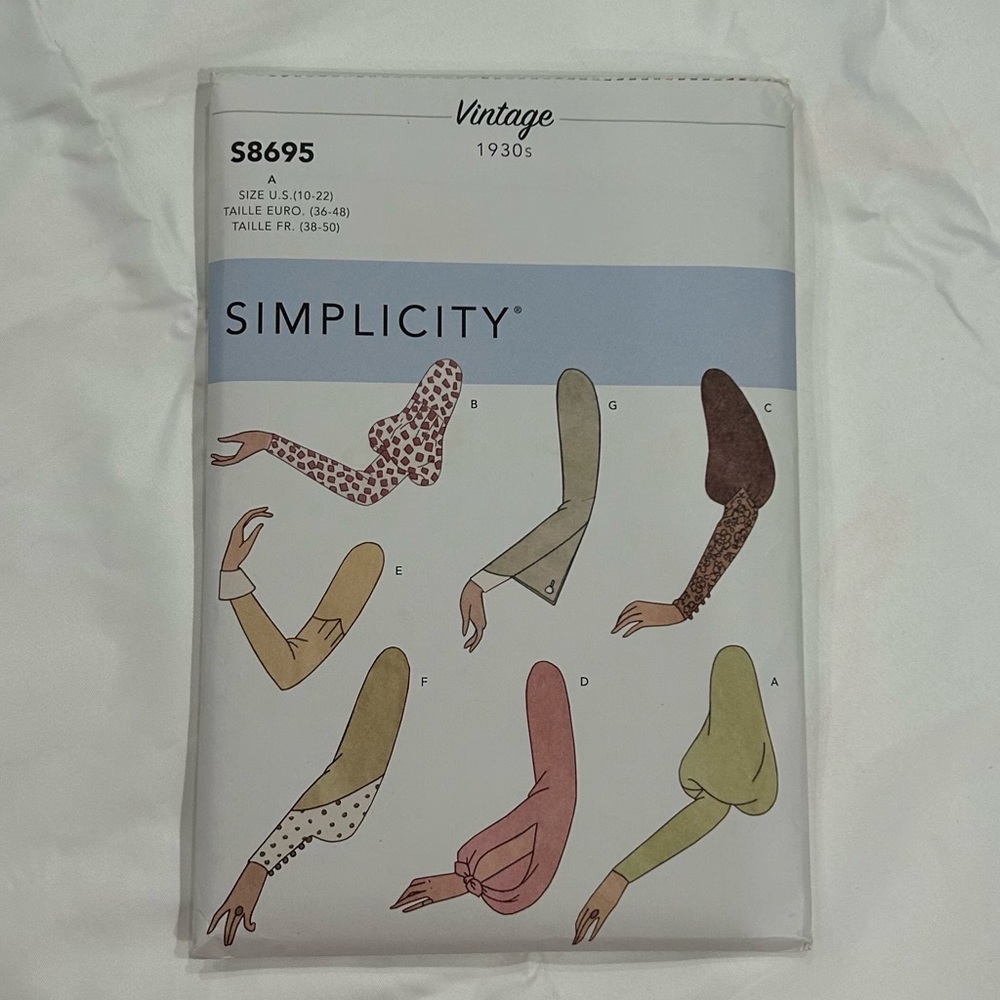 UNCUT Simplicity Vintage 1930s Pattern S8695 Sizes U.S. 10-22 Sewing Sleeves